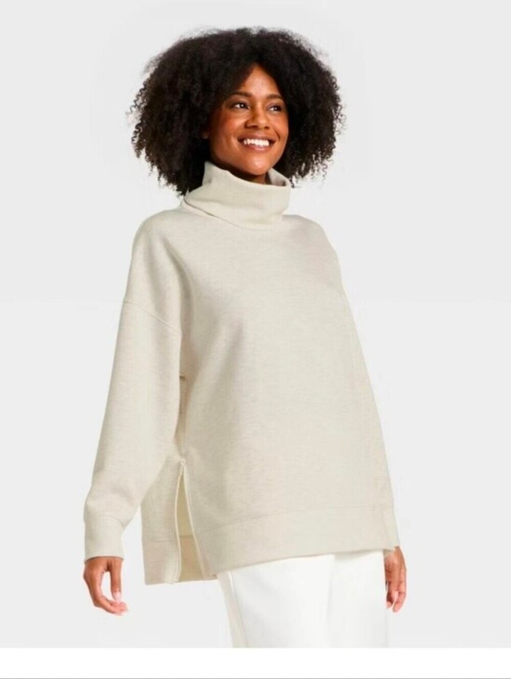 All In Motion Women Airy Sleek Funnel Neck Sweatshirt Heathered Cream oversized